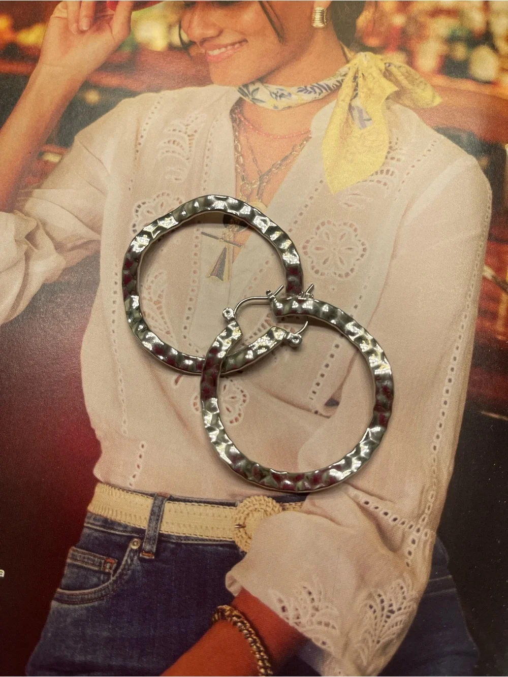 Lia Sophia Hammered Silver Hoop Earrings - Picture 4 of 6